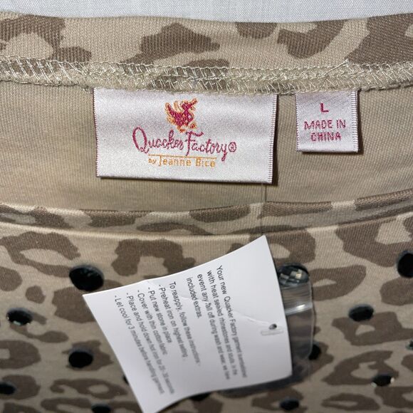 Quacker Factory Women’s Dressy Blouse Size Large Beige Leopard Print Party NWT - Picture 2 of 12